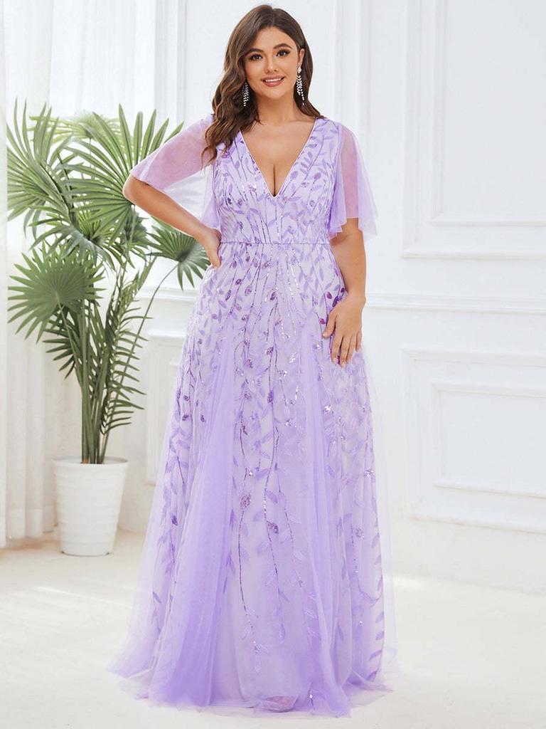 2026 Summer European & American V-neck Patchwork Mesh Evening Gowns for Banquets & Performances