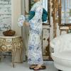 RAVIR Yukata White with a Refreshing Blue Daisy featuring a Fluffy Obi Belt and Free Women's 3-Piece Set Pattern, Sandals. Size.