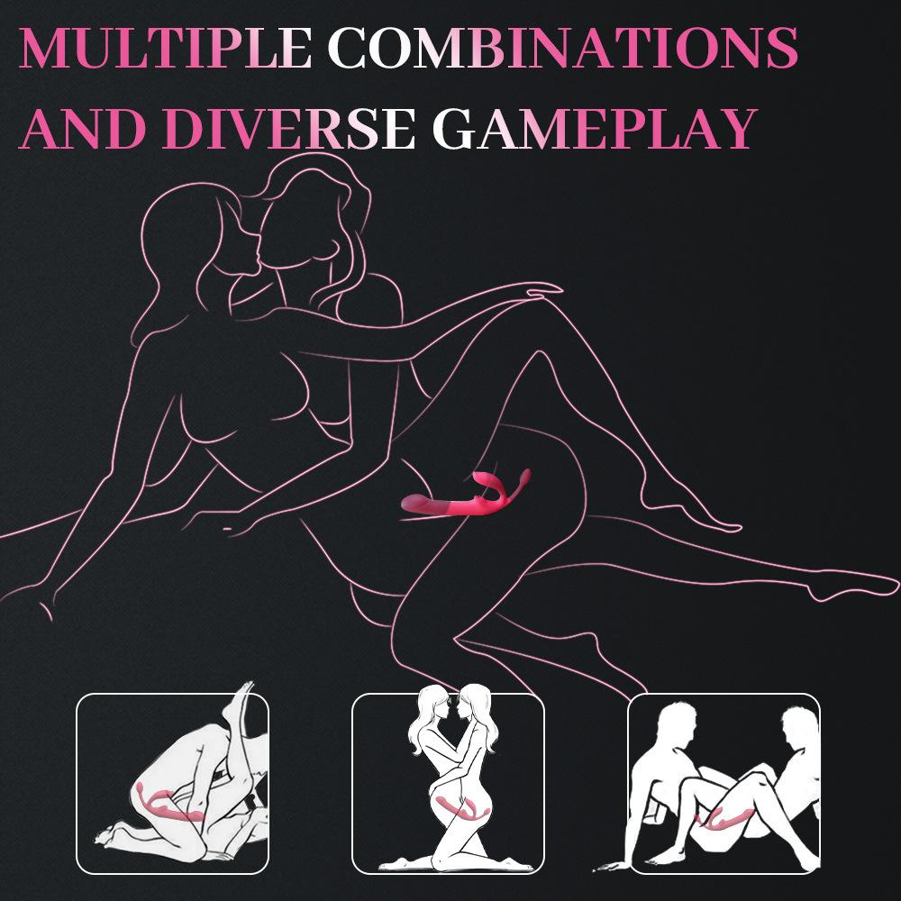 Vibrator reglabil cu cap dublu, jucărie strap-on, 10 moduri de vibrație, stimulare vaginală a punctului G, jucărie sexuală pentru cuplu lesbian