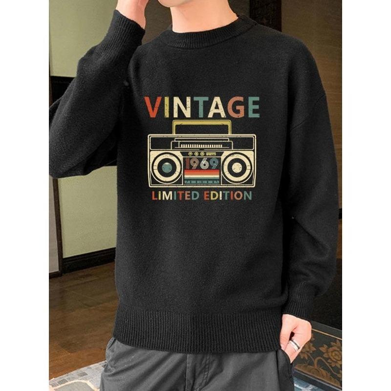 

Свитер, Приталенный крой, Ретро полосатый принт, Мягкая хлопковая смесь, Повседневный и офисный кэжуал XXL чёрный