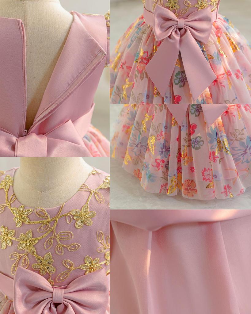 Girls' Puff Tulle Princess Dress with Bowknot for Birthdays & Events