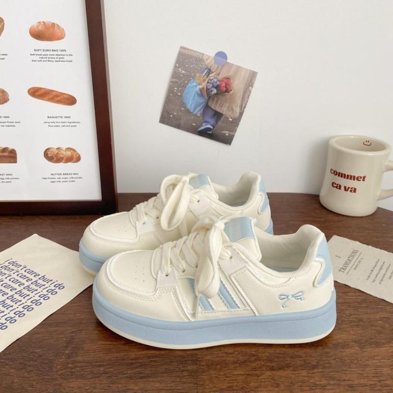 College style candy color platform white shoes women's autumn leather versatile sports shoes student cute board shoes
