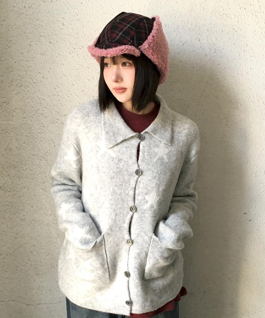 Yueolssesi Fuzzy Bunny Check Trapper Hat (Red)