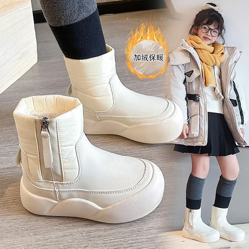 Children's snow boots girls winter cotton shoes new velvet short boots girls cotton boots medium older children's princess shoes