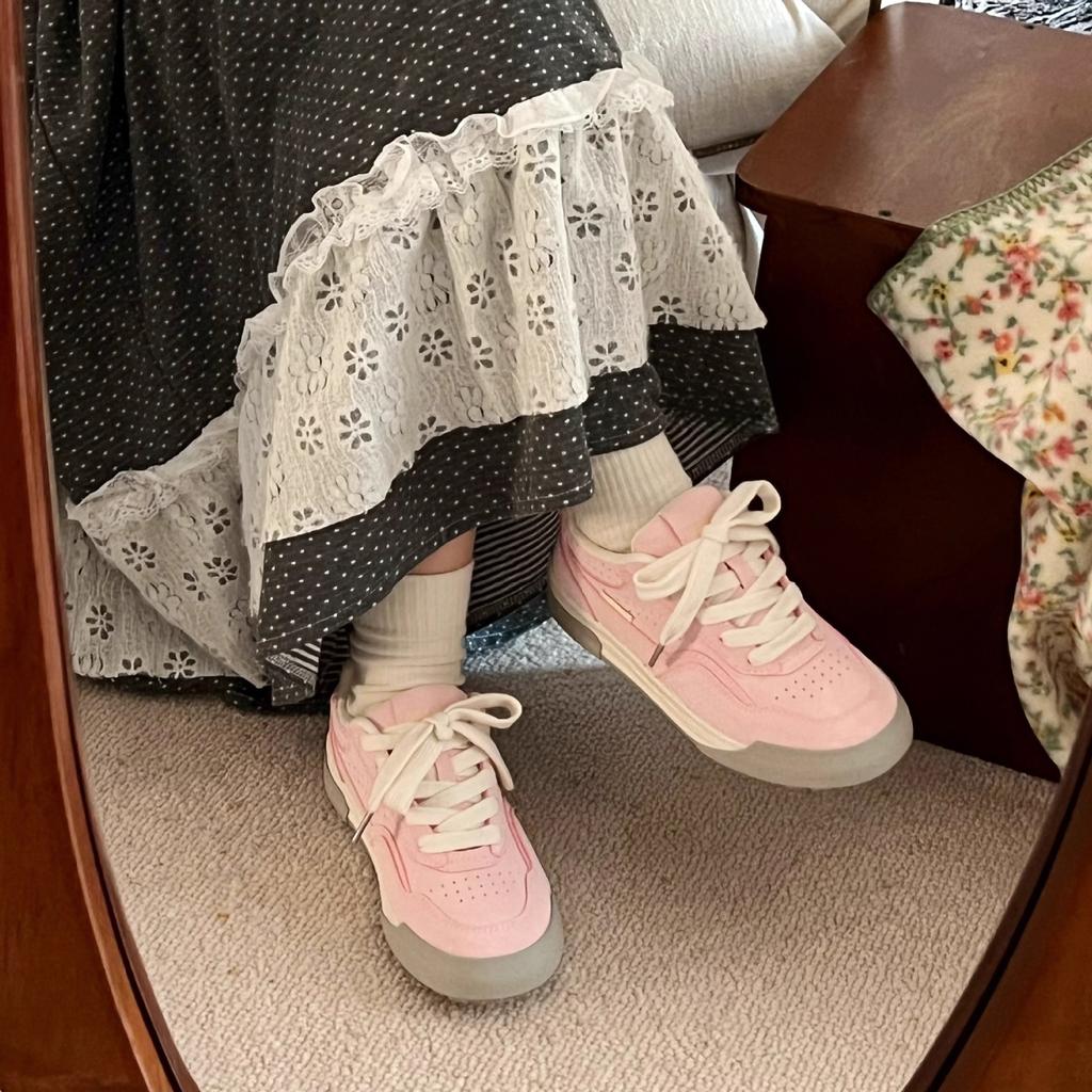 Pink breathable leather board shoes women's summer new student versatile child leisure sports white shoes