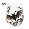 Totenkopf Design Dekorative Tasse Halloween Handwerkskunst Glaswaren, Fledermaus/Zaubererhut/Vogelscheuche/Krähe Handbemalter Kelch, 420ml Bleifreies Transparentes Glas