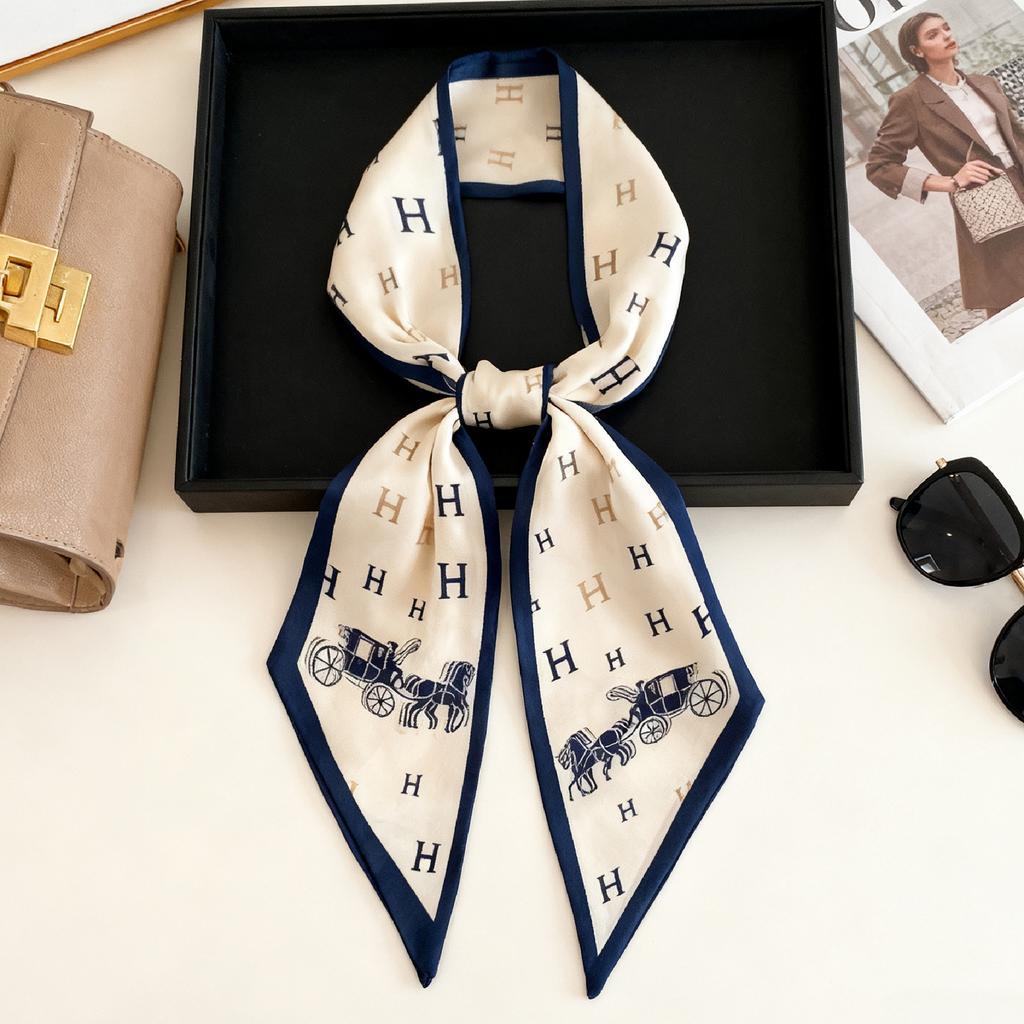 Korean Version of Rabbit Long Silk Scarf Streamer Women's Spring and Autumn New Scarf Double-layer Double-sided Decorative Scarf Handle Tied Bag