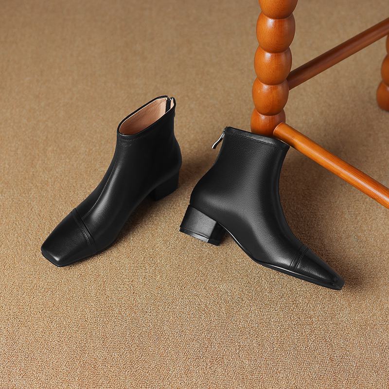 Krazing Pot Kuhleder Winter Dicke Mittelhohe Absätze Chelsea Boots Basic Design Damen Slipper Größe 43 Streetwear Stiefeletten