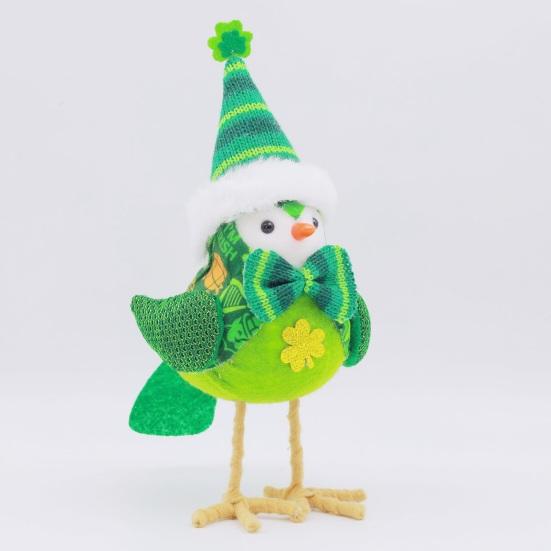 Gnome Doll St Patrick's Day Decoration Plush Bird Figurine with Shiny Wings Green Sweater Four Leaf Clover Embroidered Hat Soft Wool Legs Holiday Gift