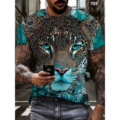 Herren T-Shirt Herrenmode Leopardenmuster Tierdruck lässig kurzärmelig Rundhals T-Shirt lockeres Oberteil