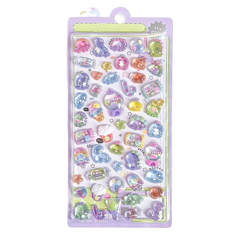 1 sheet of cute 3D stickers, perfect as reward stickers for DIY projects. Sparkly 3D stickers, embossed stickers for decorating cell phones,