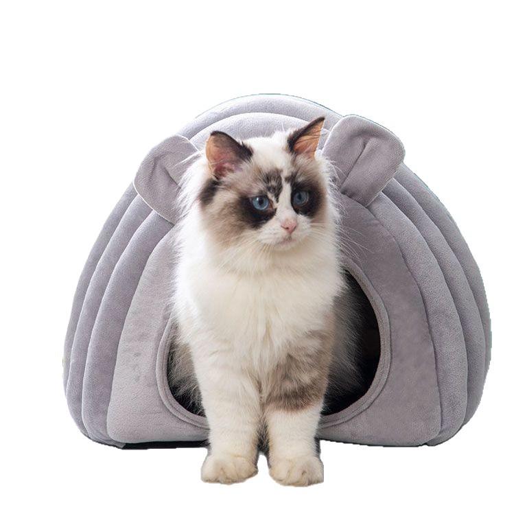 Four Seasons Enclosed Cat Bed - Cozy, Washable Caterpillar Nest for Deep Sleep