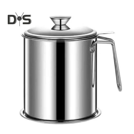 1.4/1.9 L Stainless Steel Bacon Grease Saver Container with Fine Mesh Strainer Non-slip Bottom And Airtight Lid Cooking Oil Keeper Pot for Kitchen