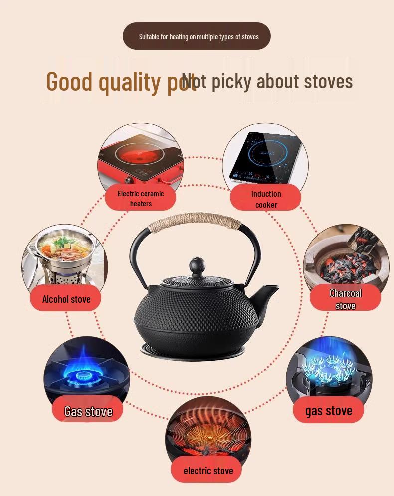 Handmade Uncoated Cast Iron Japanese Tea Pot - Retro Style Hearth Kettle for Brewing and Boiling Water
