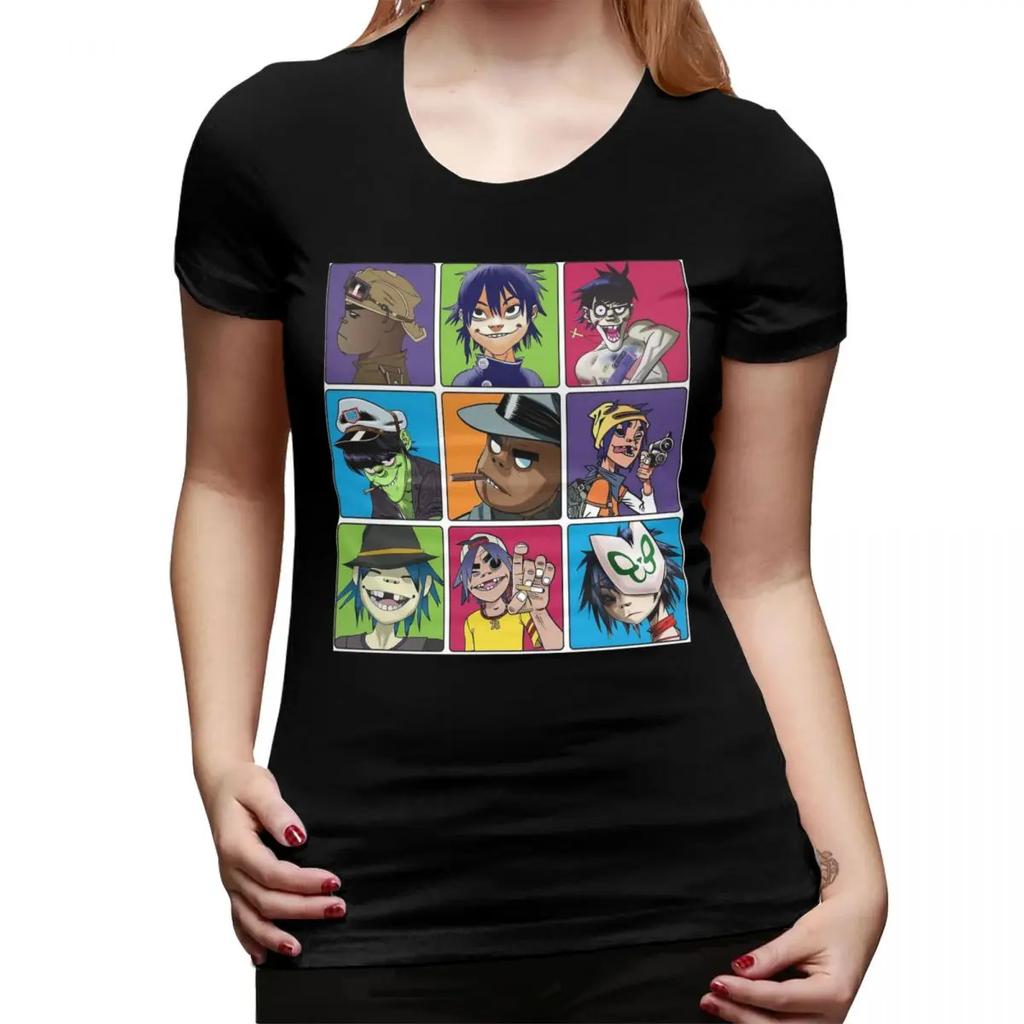 Music Band Gorillaz TShirt for Women Round Neck Streetwear T Shirts Womens Short Sleeve Summer Clothes Tops