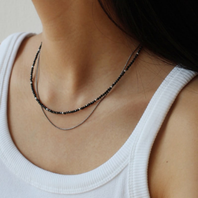 NORMALLEE [Silver 925] Svart Glittrande Halsband