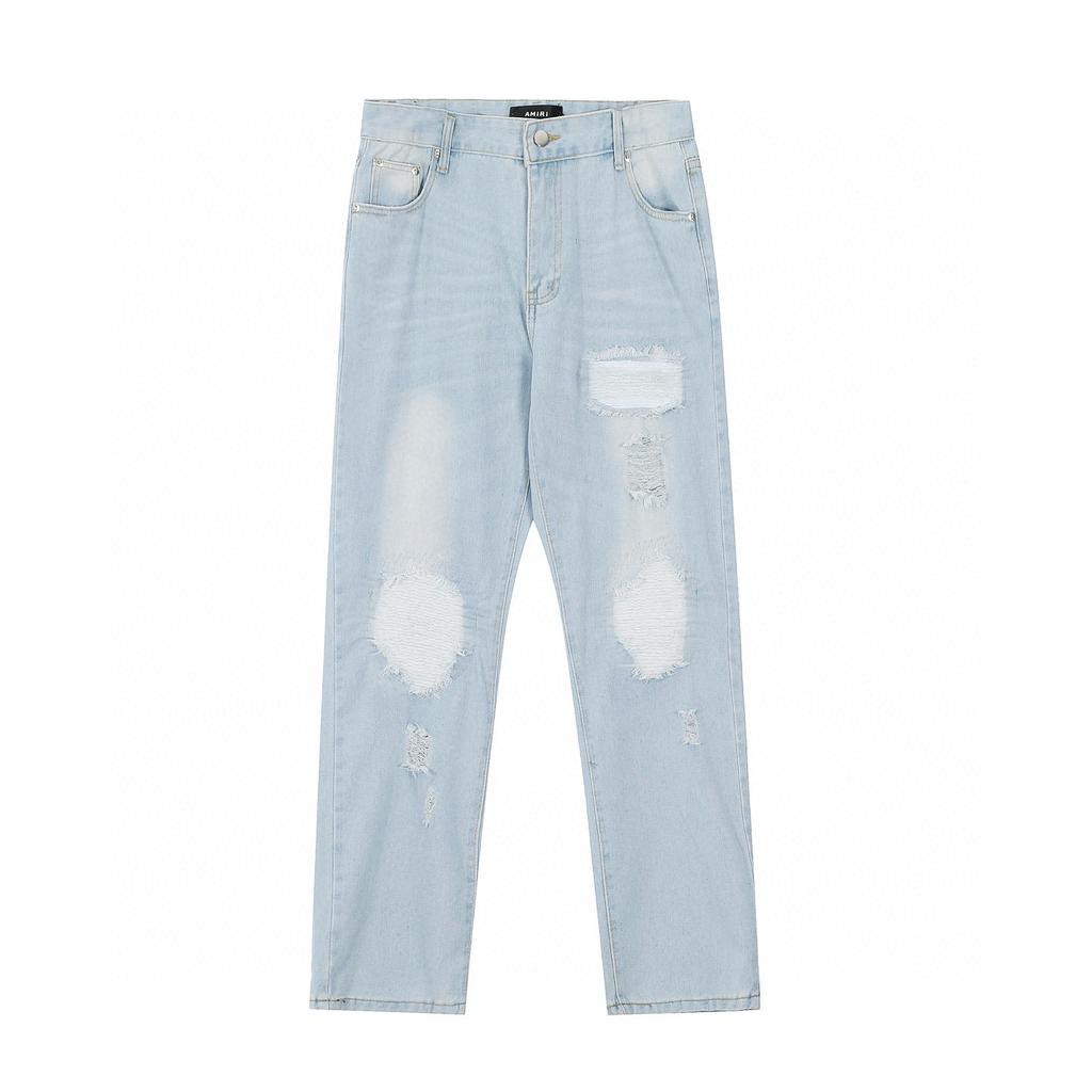 M47 Jeans de Moda de Estilo Americano para Hombre y Mujer con Parches de Tela, Agujeros, Bordados, Pantalones Casuales y de Moda para la Calle