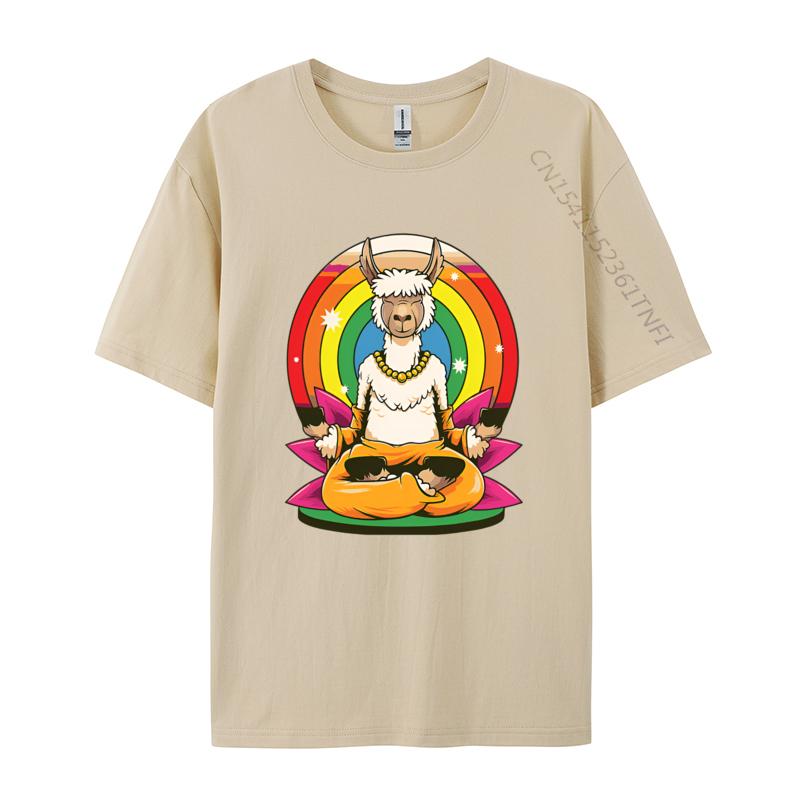 Llama Yoga Llamaste Animal Yogi Pose Tshirts Retro Style Tshirt Premium Cotton Design New Tops Tees Discount Tops  Tees