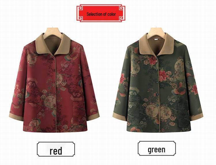 Grandma's Long-Sleeve Floral Shirt for Women Aged 60-80 - Spring/Autumn Turn-Down Collar Jacket