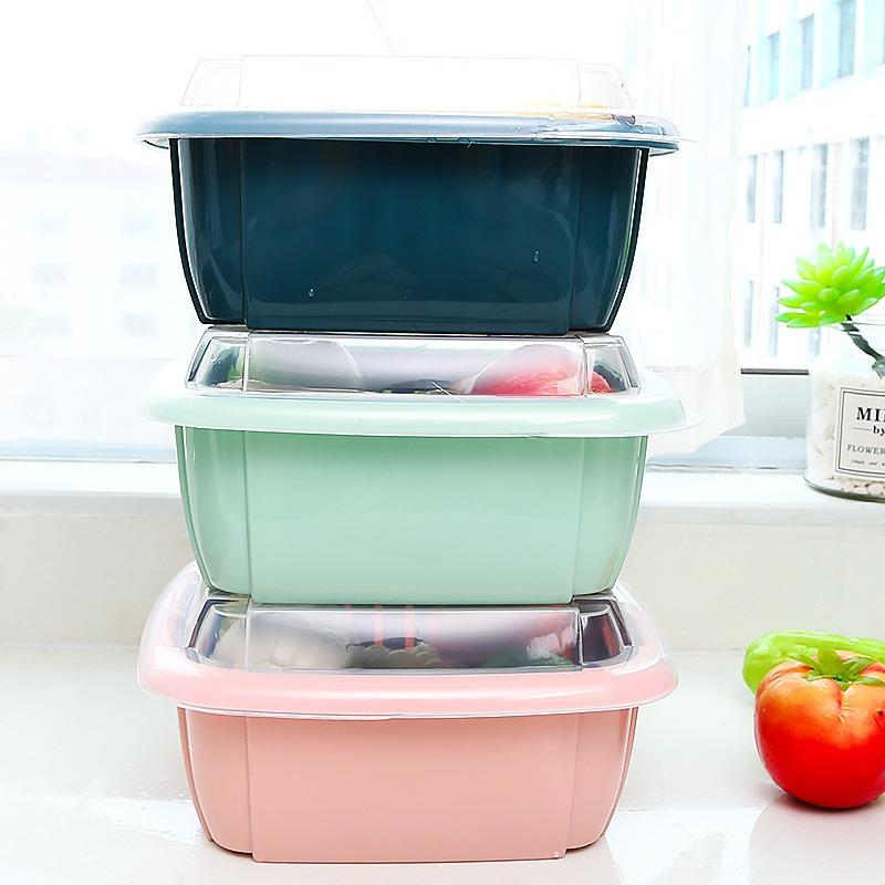 

Корзина для мытья посуды, двухслойная корзина для хранения с крышкой, квадратная корзина для хранения фруктов и овощей, для кухни, для слива, для хранения свежих фруктов, корзина для мытья посуды #C0HND# зелёный