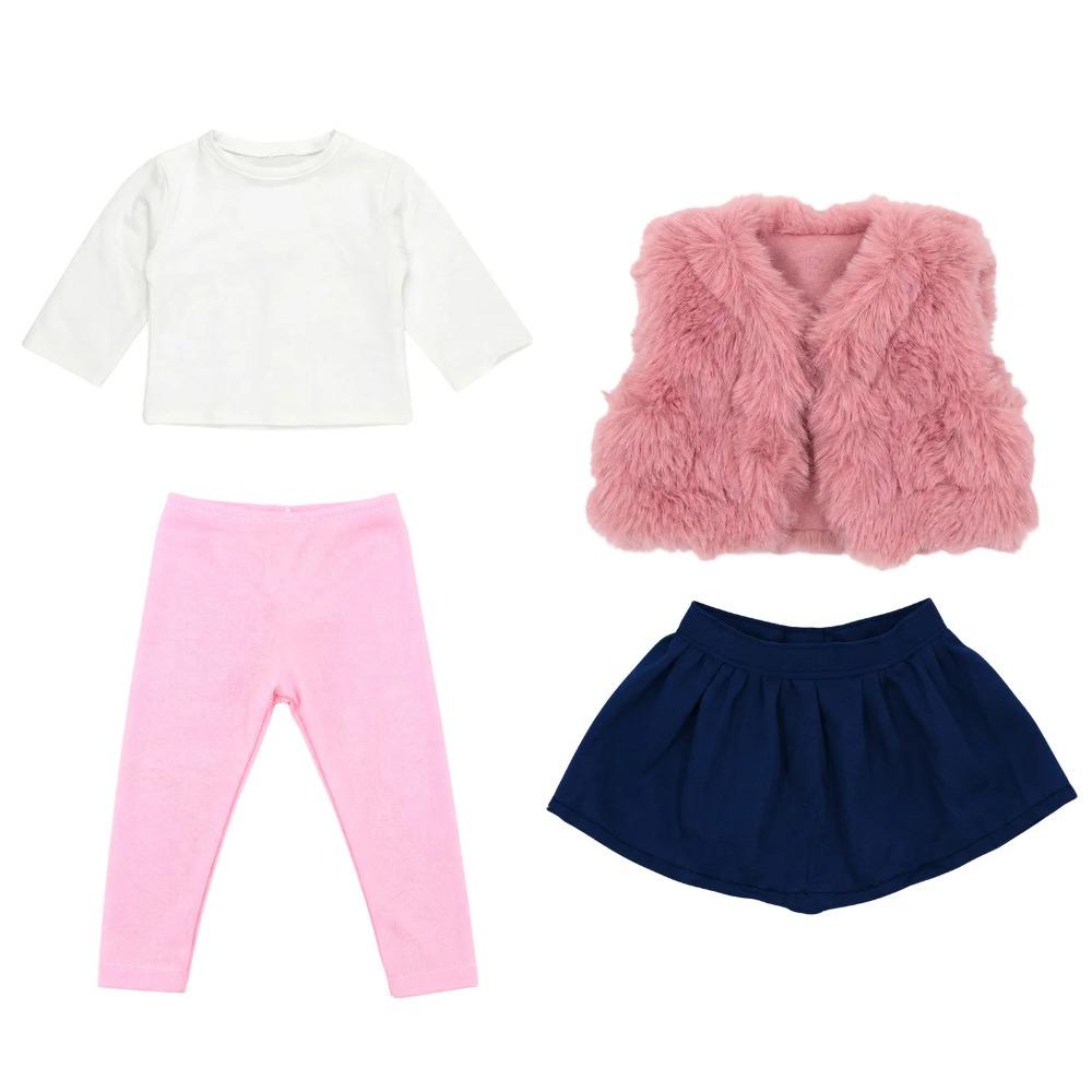 4Pcs Doll Clothes Skirts Vests Boots,Cute Daily Autumn/Winter Set For 43CM Baby Doll&18Inch American Doll Accessories,Girl Toys