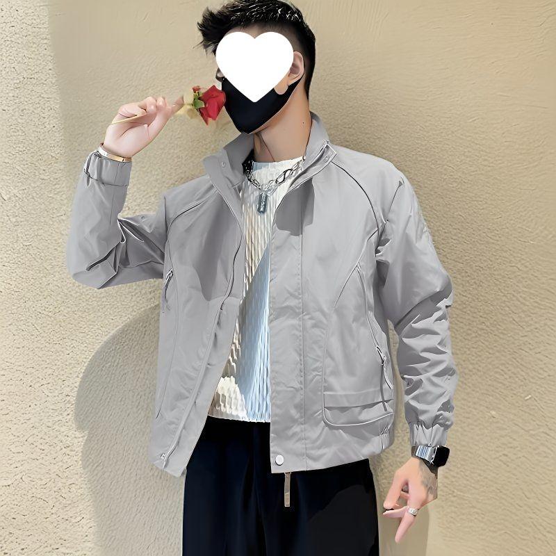 2025 Men's Trendy Windproof Stand-up Collar Workwear Jacket - Spring/Autumn Casual Korean Style