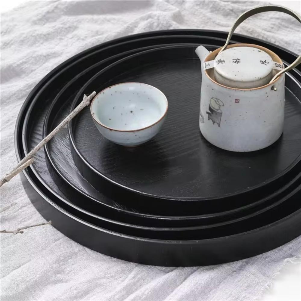 Round Serving Tray Wood Food Plate Kitchen Accessories Tea Tray  Restaurant