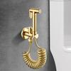 Brushed Gold Solid Brass Bidet Sprayer Set Handheld Shattaf Muslim Toilet Shower Wall Mounted Eco-Friendly Hygiene Faucet Spring
