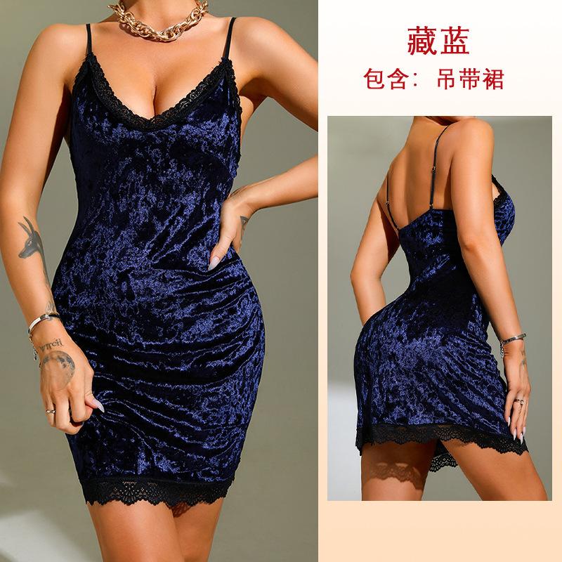 

Новая кружевная бархатная ночная рубашка талия сексуальная тонкая тонкая сексуальная пижама с подвязками L (recommended 120-70kg)