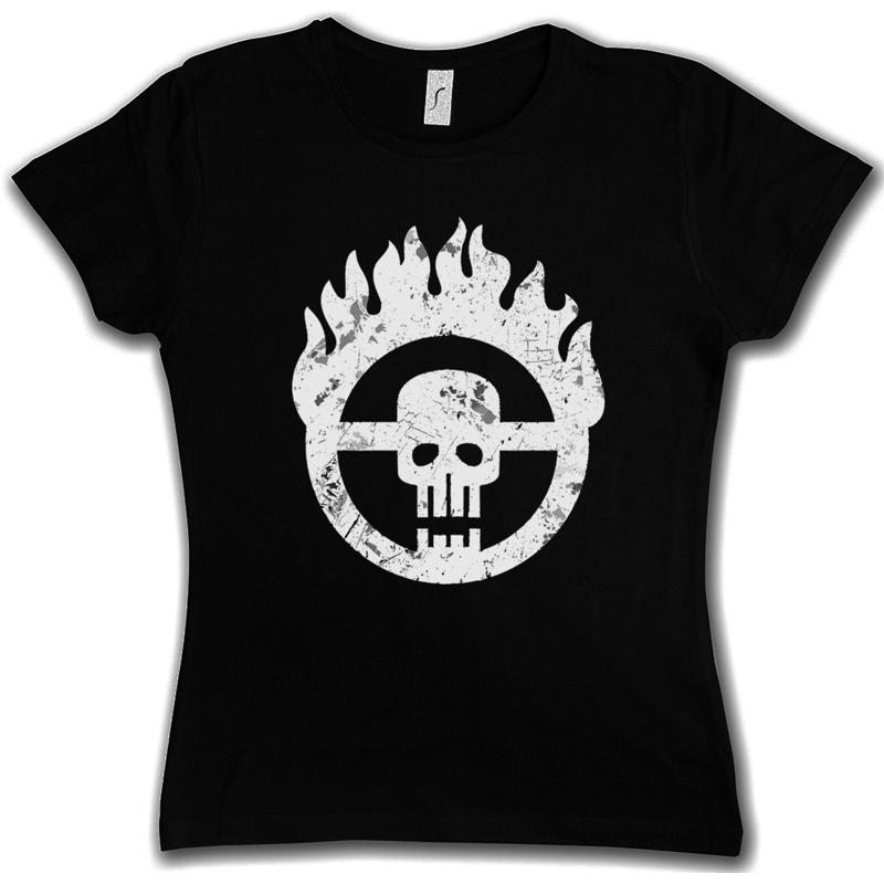 SKULL WHEEL INSIGNIA WOMAN T SHIRT Scrotus Mad Main Force Patrol Furiosa Max