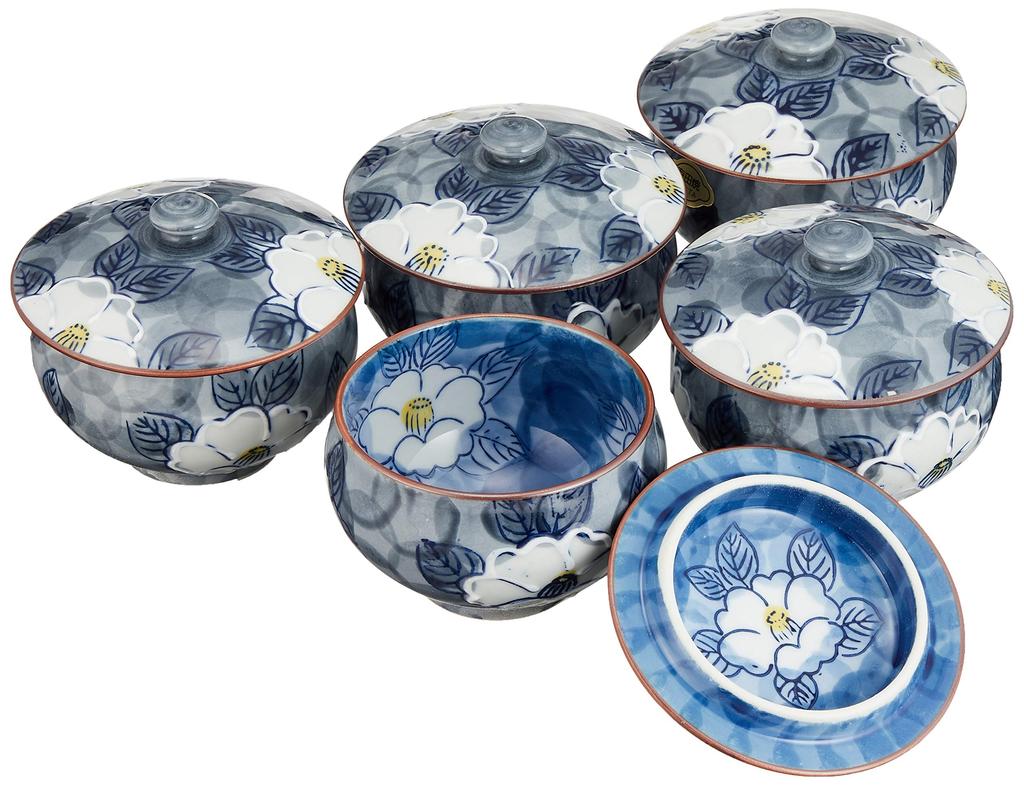 RAO3Z Ranchant Teacup Ichinen Sazanka Arita Made in Japan Set, Gray, 8.9x7.5cm, (Camellia) Design, Ware,