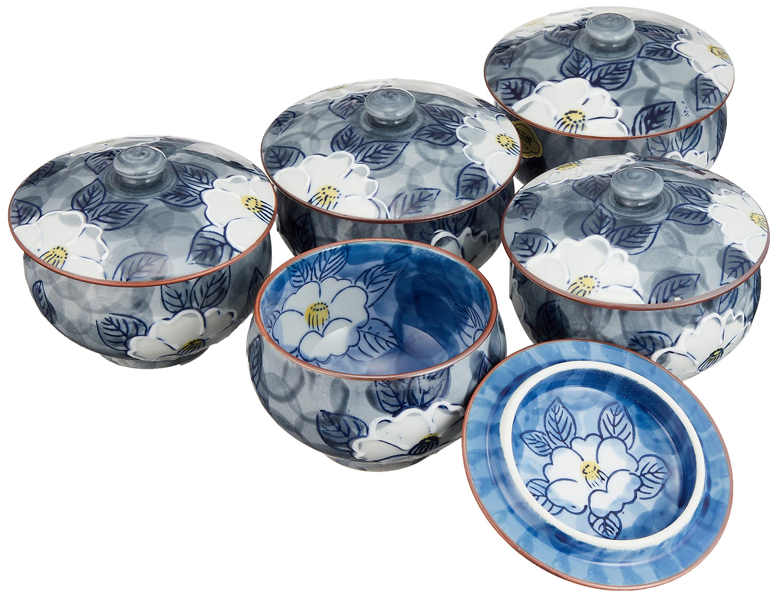 

RAO3Z Ranchant Teacup Ichinen Sazanka Arita Made in Japan Set, Gray, 8.9x7.5cm, (Camellia) Design, Ware, серый