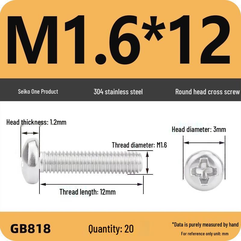 Phillips Pan Head Machine Screws, 304 Stainless Steel, Sizes M1-M10