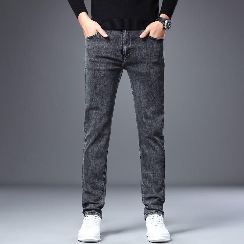 New Trendy Brand Men's Jeans Elastic Slim Fit Straight Trendy Versatile Casual Small Feet Long Pants