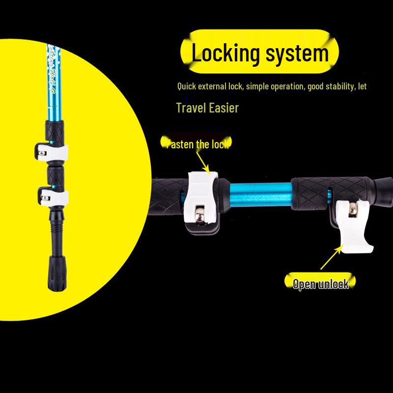 Baston de trekking telescopic din aliaj de aluminiu 7075 - Ușor, portabil, pliabil, blocare externă pentru drumeții, schi și alpinism.
