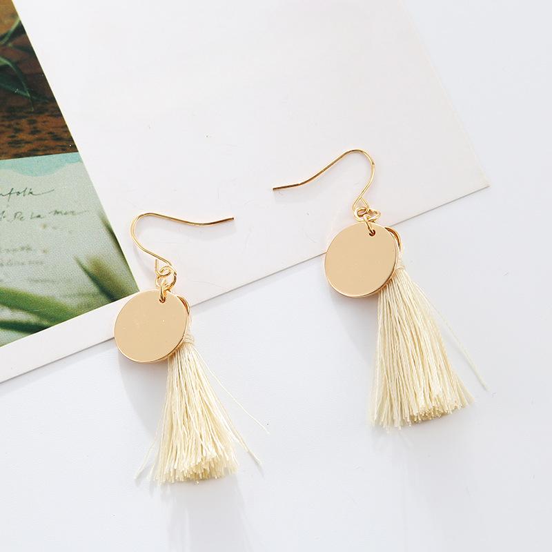 

Стильные и простые серьги ручной работы с дисковой бахромой, женские, шерстяные серьги с бахромой белый