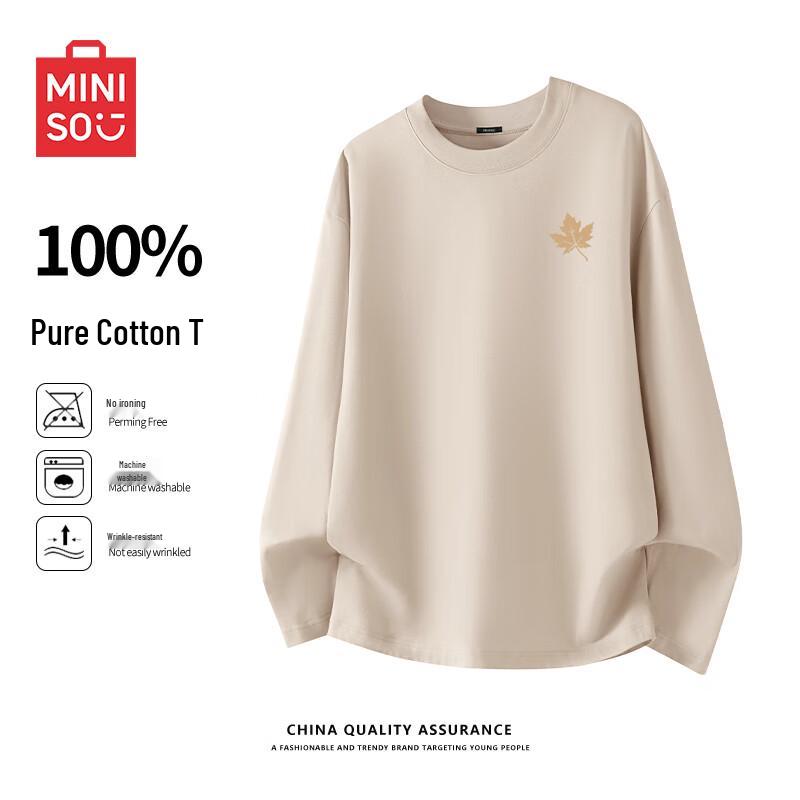 MINISO Unisex Heavyweight Pure Cotton Long Sleeve Crew Neck T-Shirt