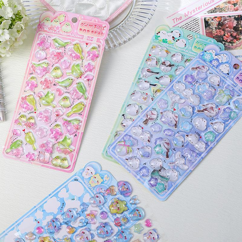 4Pcs/Set Shiny Crystal Decorative Stickers Cute Animal Flower Embellishments For Journal Diy Phone Case