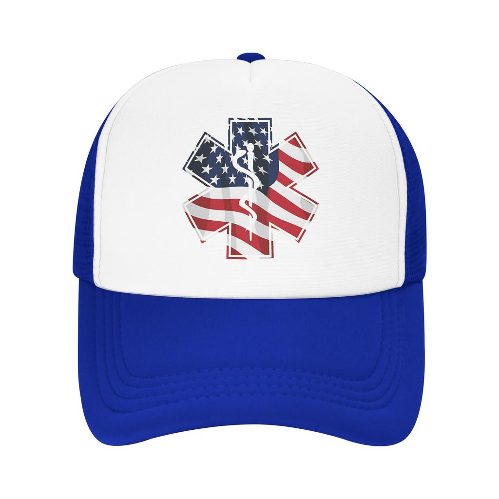 Summer Sun Hats Patriotic Paramedic EMT Star Of Life Caduceus With USA Flag Overlay Summer Baseball Cap Healthcar Snapback Cap