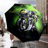 Rider Speeding Through Neon Light Automatic Folding Umbrella - 8-Rib Travel Umbrella with Auto Portable Case, Ideal Gift for Birthdays