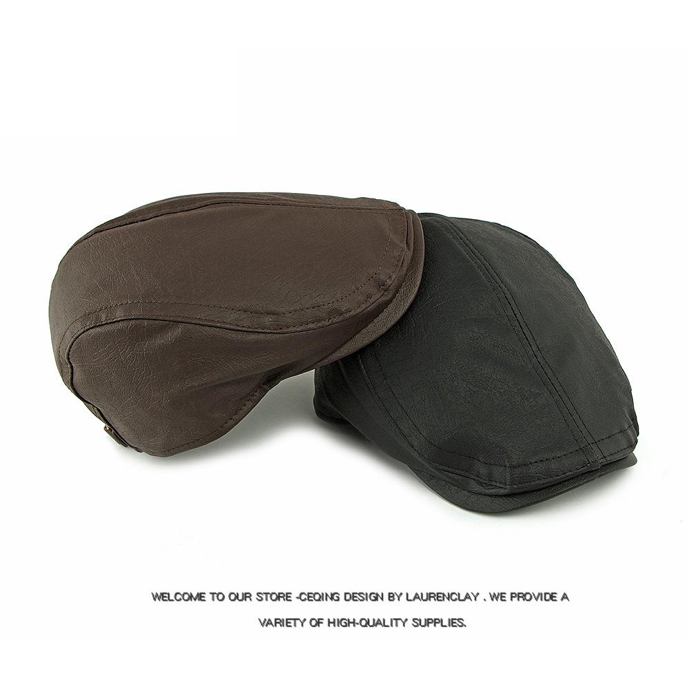 Retro PU Cap Men's Beret British Retro Progressive Cap Women's Peaked Cap
