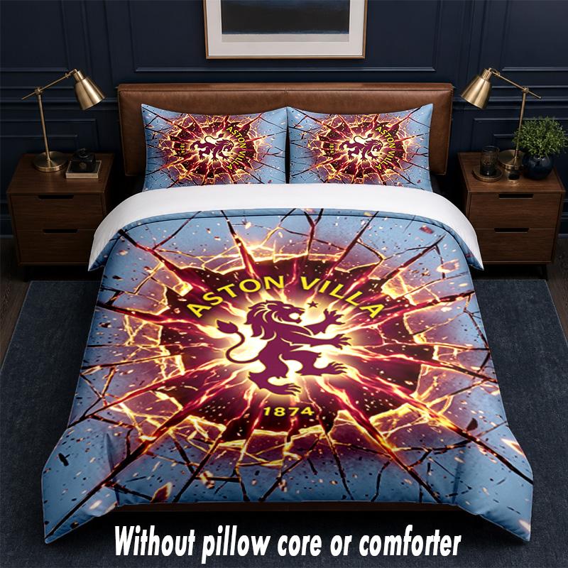 Aston Villa Football Design Bed Bedding Set 1 Duvet Cover + 2 Pillowcases Soft Breathable Household Bed Linens