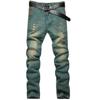 Calças Jeans Masculinas Casuais Retro com Rasgos para Primavera e Verão, Retas, Slim, com Personalidade