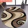 Modern Abstract Swirl Spiral Round Rug, Brown Beige Black Curved Wave Textured Print Floor Mat for Sofa Coffee Table Living Room
