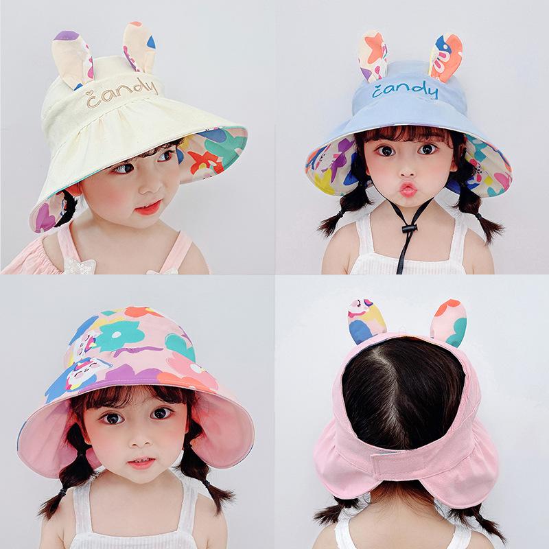 Summer Hats For Girls Sun Hat Cartoon Empty Top Double Sided Large Brim Sunscreen Sweet Sunhat Foldable Thin Casual Cute Child