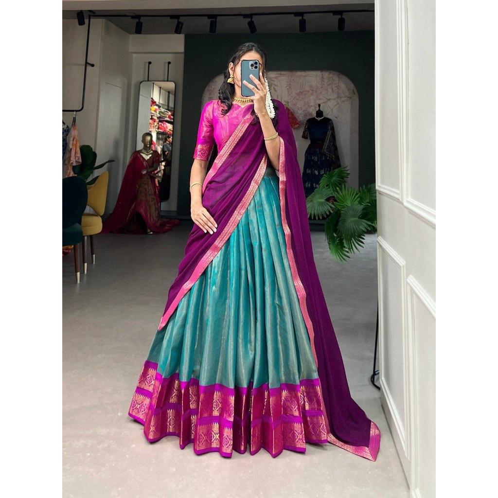 Indian Designer Kanjivaram Lehenga Dupatta Set Wedding Wear Lehenga Choli Dress