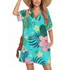Women's Fashion Smock Hawaiian Floral Casual Short Sleeve V-neck T-shirt Dress Holiday Beach Dress
