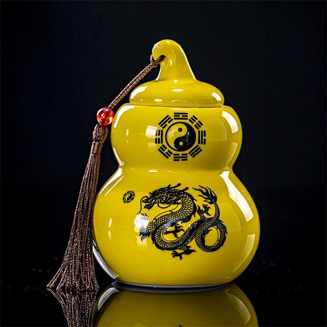 Resist fire dragon vintage gourd ceramic desktop ornaments lotus sealed moisture storage incense powder canisters tea canisters