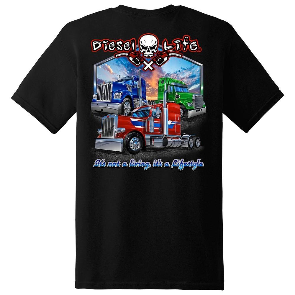 Diesel Life Truck Lifestyle Double Sided Trucker T-Shirt Graphic Tee L