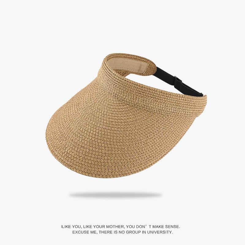 Summer sunshade sunscreen hat women's foldable portable empty top hat anti-purple line big brim face covering straw simple hat